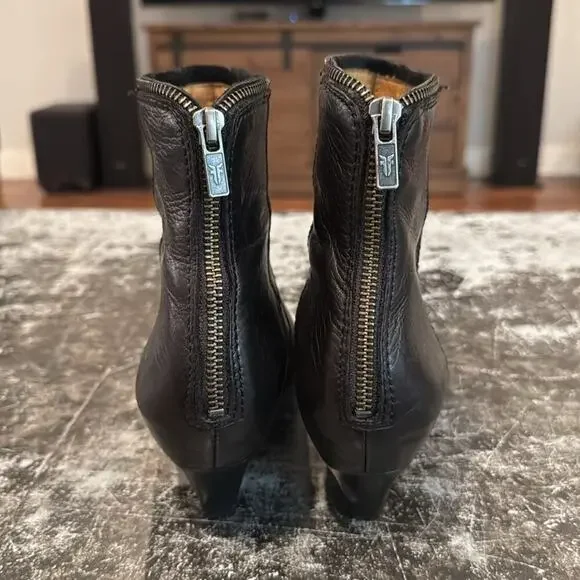 Frye Black Steffi Zip Short Leather Vintage Ankle Boots Size 9 - Picture 2 of 8